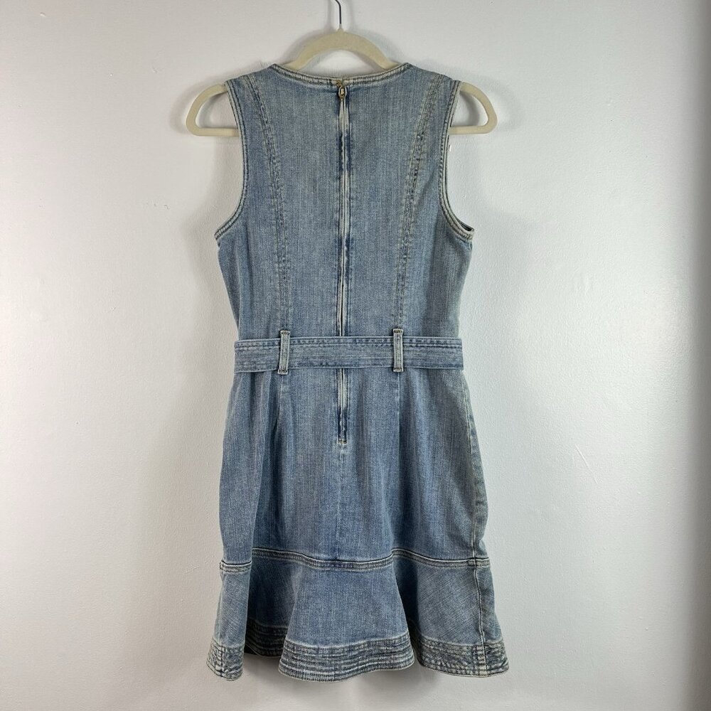 7 For All Mankind Denim Patch Pocket Mini Dress Size Small Belted Festival Party - Picture 5 of 15